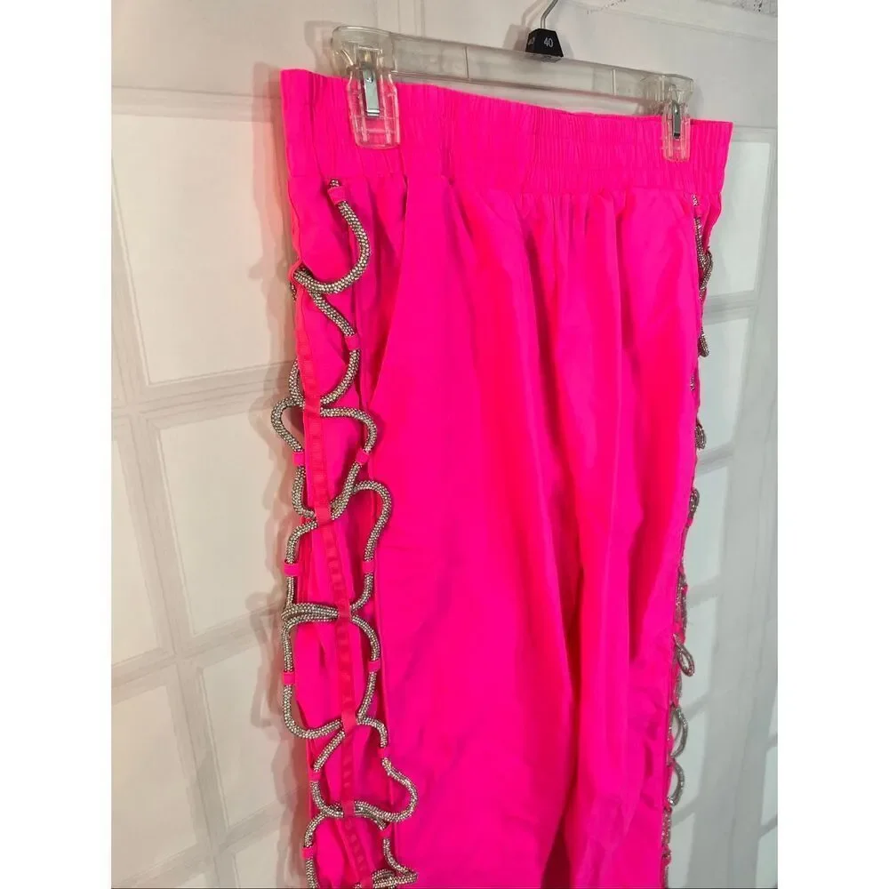 Akira Neon Pink Diamond Lace-Up High-Waisted Pull-On Track Pants Size XL